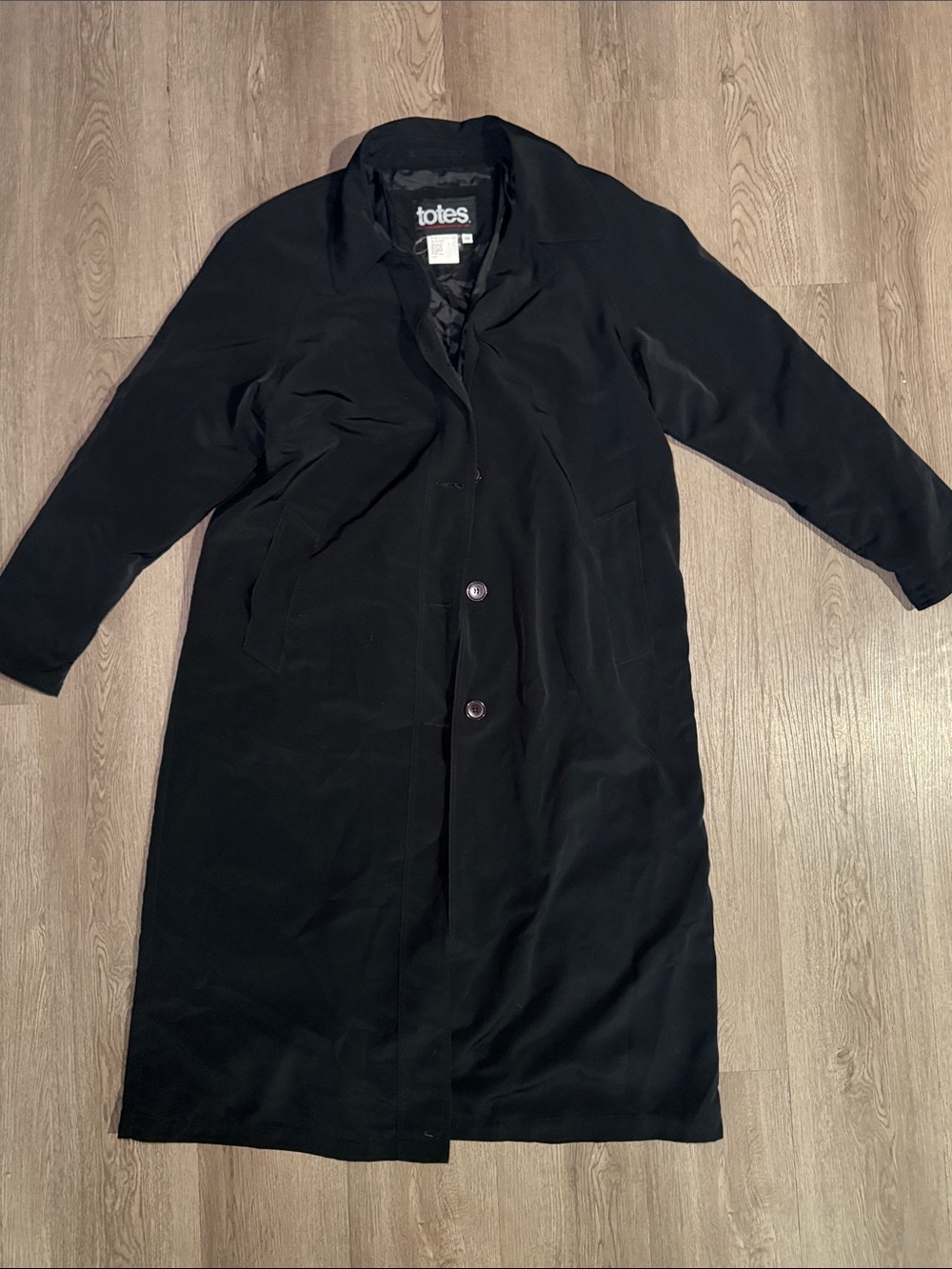 totes Black Long Single-Breasted Trench Coat